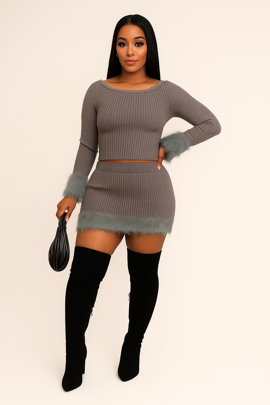 Sweater Weather Skirt Set (gray)