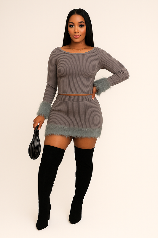 Sweater Weather Skirt Set (gray)