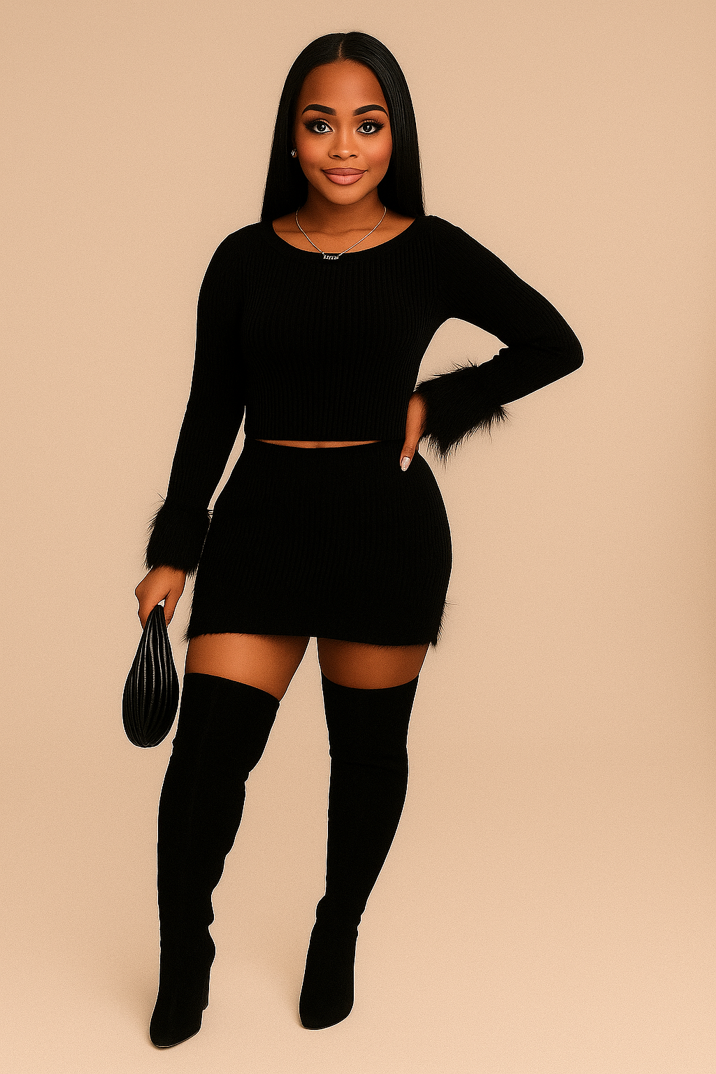Sweater Weather Skirt Set (black)
